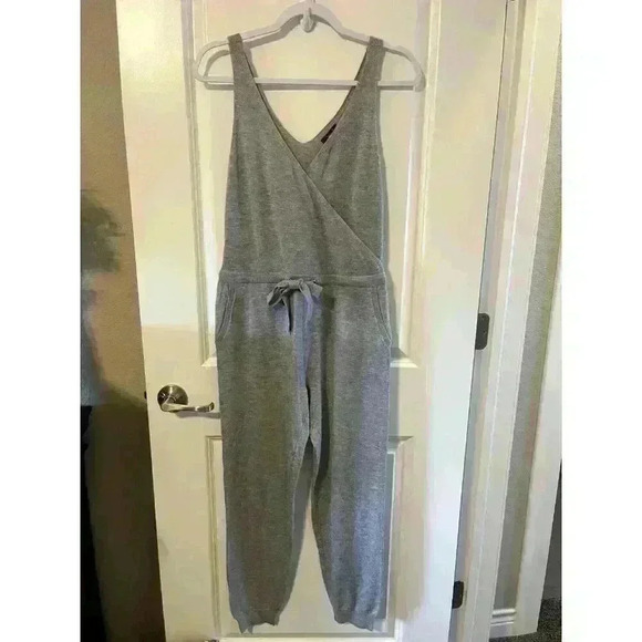 Alfani Pants - Alfani Womens knit Jumpsuit XS Gray Heathered Pockets Surplice Jogger Lounge